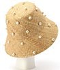 Color:Natural - Image 4 - Pearl Embellished Straw Cloche Bucket Hat
