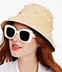 Color:Natural - Image 5 - Pearl Embellished Straw Cloche Bucket Hat