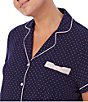 Color:Navy Dot - Image 4 - Plus Dot Print Notch Collar Short Sleeve Knit Shorty Pajama Set