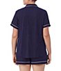 Color:Navy Dot - Image 2 - Plus Dot Print Notch Collar Short Sleeve Knit Shorty Pajama Set
