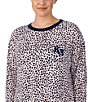 Color:Rose/Print - Image 4 - Plus Size Animal Print Brushed Sweater Knit Long Sleeve Crew Neck Sleepshirt