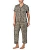 kate spade new york Plus Size Animal Print Short Sleeve Notch Collar Button-Front Knit Cropped Pajama Set, Color:Brown Animal - Image 1