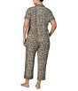 kate spade new york Plus Size Animal Print Short Sleeve Notch Collar Button-Front Knit Cropped Pajama Set, Color:Brown Animal - Image 2