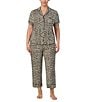 kate spade new york Plus Size Animal Print Short Sleeve Notch Collar Button-Front Knit Cropped Pajama Set, Color:Brown Animal - Image 3