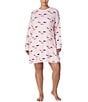 kate spade new york Plus Size Long Sleeve Round Neck Winking Eyes Nightshirt, Color:Pink Ground - Image 1