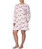 kate spade new york Plus Size Long Sleeve Round Neck Winking Eyes Nightshirt, Color:Pink Ground - Image 3