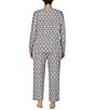 Color:Grey Dot - Image 2 - Plus Size Polka Dot Print Long Sleeve Round Neck Cropped Pajama Set