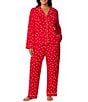 kate spade new york Plus Size Red Dot Print Long Sleeve Notch Collar Brushed Jersey Knit Pajama Set - Image 1