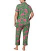 kate spade new york Plus Size Tropical Foliage Short Sleeve Notch Collar Button-Front Knit Cropped Pajama Set, Color:Pink Floral - Image 2