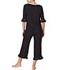 Color:Black/Ivory Dot - Image 2 - Print Jersey Knit Cropped Coordinating Pajama Set