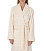 kate spade new york Printed Long Sleeve Shawl Collar Two-Tone Burn-Out Plush Short Robe - Image 3
