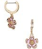 Color:Pink/Gold - Image 1 - Crystal Rhinestone Fleurette Huggie Hoop Earrings