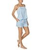 Color:Aqua Stripe - Image 3 - Satin Honeymoon Stripe Cami & Coordinating Boxer Shorts Bridal Pajama Set
