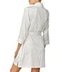 Color:Off White - Image 2 - Satin Jacquard Dot 3/4 Sleeve Mrs. Short Bridal Wrap Robe