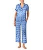 kate spade new york Shell Geo Short Sleeve Notch Collar Button-Front Knit Cropped Pajama Set, Color:White/Blue - Image 1