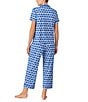 kate spade new york Shell Geo Short Sleeve Notch Collar Button-Front Knit Cropped Pajama Set, Color:White/Blue - Image 2