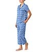 kate spade new york Shell Geo Short Sleeve Notch Collar Button-Front Knit Cropped Pajama Set, Color:White/Blue - Image 3