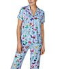 Color:Blue/Print - Image 4 - Short Sleeve Notch Collar Brushed Jersey Butterflies & Blooms Cropped Pajama Set