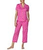 Color:Pink Ground - Image 1 - Short Sleeve Notch Collar Brushed Jersey Dotted Cropped Pajama Set