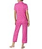 Color:Pink Ground - Image 2 - Short Sleeve Notch Collar Brushed Jersey Dotted Cropped Pajama Set