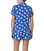 Color:Blue Print - Image 2 - Short Sleeve Notch Collar Brushed Jersey Short Daisy Print Pajama Set
