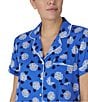 Color:Blue Print - Image 5 - Short Sleeve Notch Collar Brushed Jersey Short Daisy Print Pajama Set