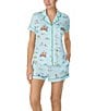Color:Blue/Novelty - Image 1 - Short Sleeve Notch Collar Brushed Jersey Short Dashing Dogs Pajama Set
