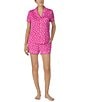 Color:Pink Ground - Image 1 - Short Sleeve Notch Collar Brushed Jersey Short Dot Print Pajama Set