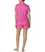 Color:Pink Ground - Image 2 - Short Sleeve Notch Collar Brushed Jersey Short Dot Print Pajama Set