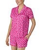Color:Pink Ground - Image 4 - Short Sleeve Notch Collar Brushed Jersey Short Dot Print Pajama Set