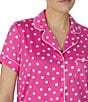 Color:Pink Ground - Image 5 - Short Sleeve Notch Collar Brushed Jersey Short Dot Print Pajama Set