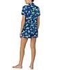Color:Navy Print - Image 2 - Short Sleeve Notch Collar Brushed Jersey Short Garden Print Pajama Set