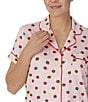 Color:Pink/Print - Image 5 - Short Sleeve Notch Collar Brushed Jersey Short Strawberry Print Pajama Set