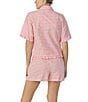 Color:Lilac Check - Image 2 - Short Sleeve Notch Collar Checkered Seersucker Pajama Set