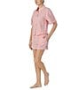 Color:Lilac Check - Image 3 - Short Sleeve Notch Collar Checkered Seersucker Pajama Set