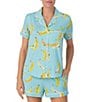 Color:Blue/Novelty - Image 1 - Short Sleeve Notch Collar Cozy Jersey Banana Print Pajama Set