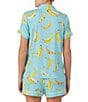 Color:Blue/Novelty - Image 2 - Short Sleeve Notch Collar Cozy Jersey Banana Print Pajama Set