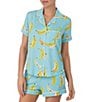 Color:Blue/Novelty - Image 3 - Short Sleeve Notch Collar Cozy Jersey Banana Print Pajama Set