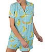 Color:Blue/Novelty - Image 4 - Short Sleeve Notch Collar Cozy Jersey Banana Print Pajama Set