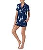 Color:Navy/Print - Image 3 - Short Sleeve Notch Collar Cozy Jersey Giraffe Print Pajama Set