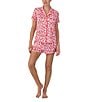 Color:Pink/Print - Image 1 - Short Sleeve Notch Collar Cozy Jersey Pepper Print Shorty Pajama Set