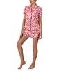 Color:Pink/Print - Image 3 - Short Sleeve Notch Collar Cozy Jersey Pepper Print Shorty Pajama Set