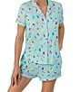 Color:Mint/Print - Image 3 - Short Sleeve Notch Collar Cozy Jersey Popsicle Toss Pajama Set