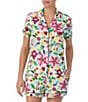 Color:White/Floral - Image 1 - Short Sleeve Notch Collar Cozy Jersey Safari Floral Print Pajama Set