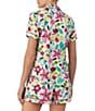 Color:White/Floral - Image 2 - Short Sleeve Notch Collar Cozy Jersey Safari Floral Print Pajama Set