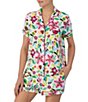 Color:White/Floral - Image 3 - Short Sleeve Notch Collar Cozy Jersey Safari Floral Print Pajama Set