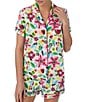 Color:White/Floral - Image 4 - Short Sleeve Notch Collar Cozy Jersey Safari Floral Print Pajama Set
