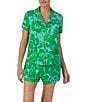 Color:Green Multi - Image 1 - Short Sleeve Notch Collar Cozy Jersey Tropical Foliage Print Pajama Set