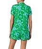 Color:Green Multi - Image 2 - Short Sleeve Notch Collar Cozy Jersey Tropical Foliage Print Pajama Set