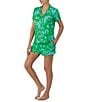 Color:Green Multi - Image 3 - Short Sleeve Notch Collar Cozy Jersey Tropical Foliage Print Pajama Set